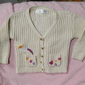 Disney Cream Cardigan with Colorful Embroidery Size 4 Girls Toddler